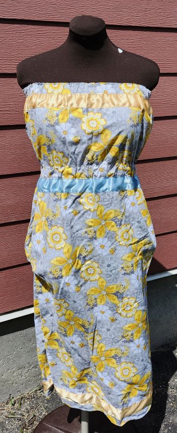 Gray and Gold Floral Dress & Headpiece