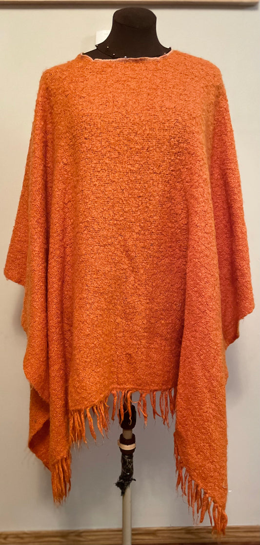 Orange Mohair Wool Poncho